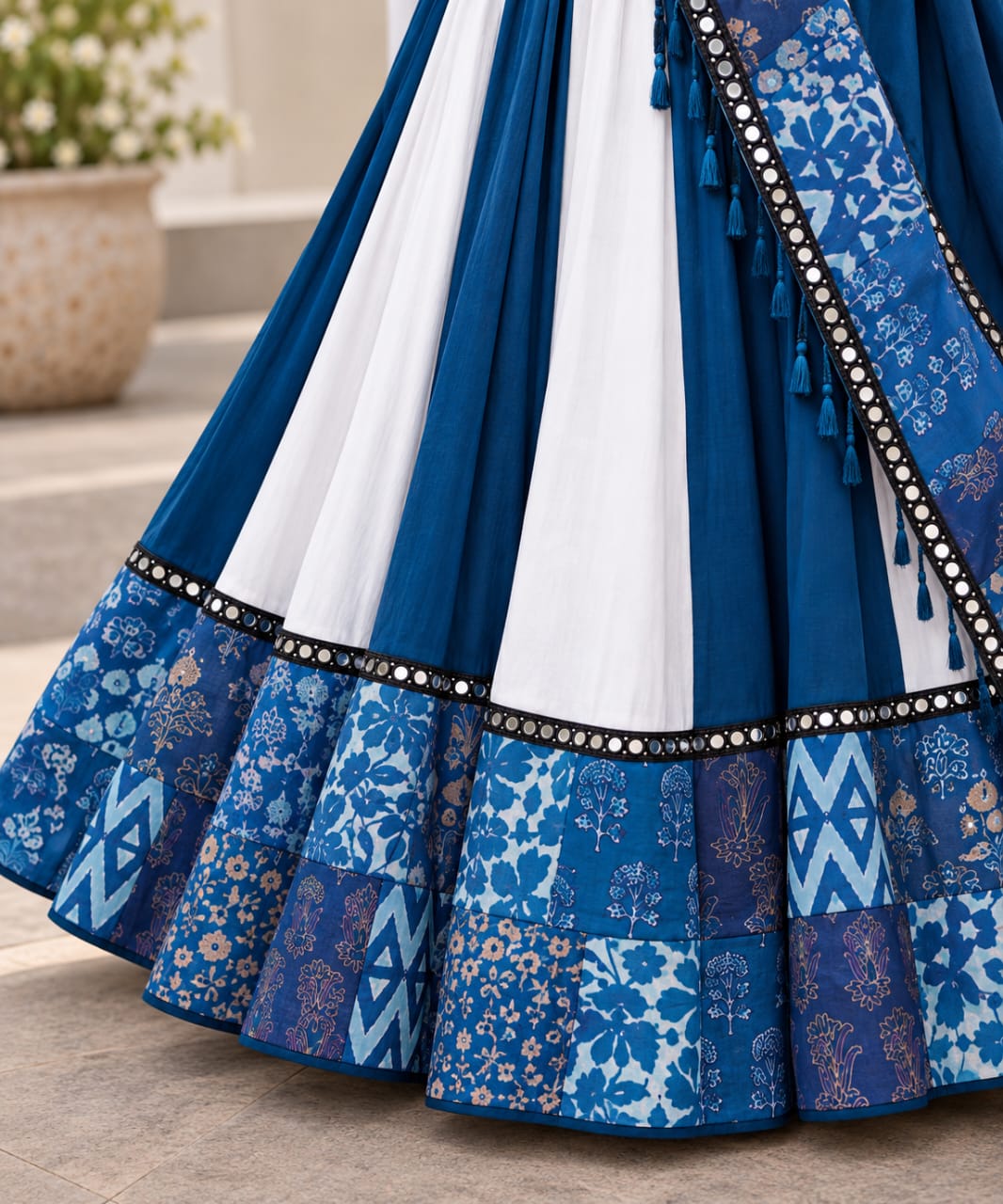 Blue & White Mirror work Chaniya Choli