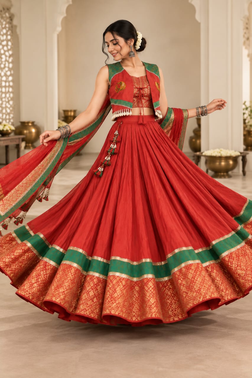 Chandraghanta Coral Chanderi Silk Chaniya Choli - Navratri / Dandia Dress