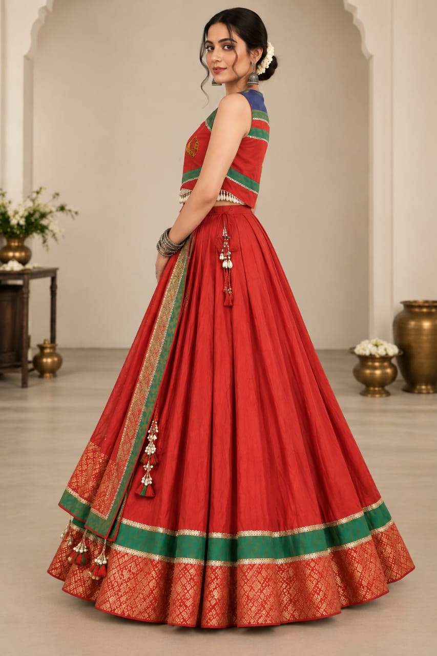 Chandraghanta Coral Chanderi Silk Chaniya Choli - Navratri / Dandia Dress