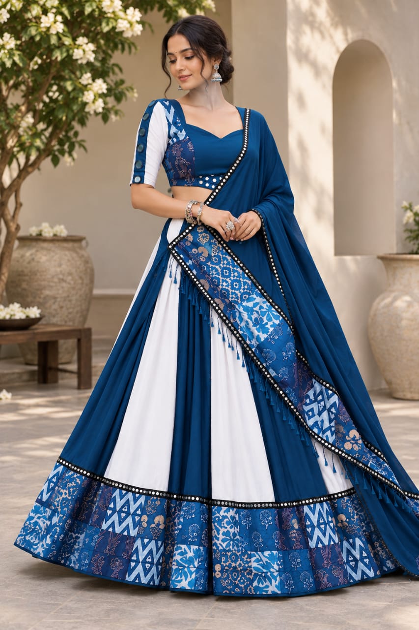 Blue & White Mirror work Chaniya Choli