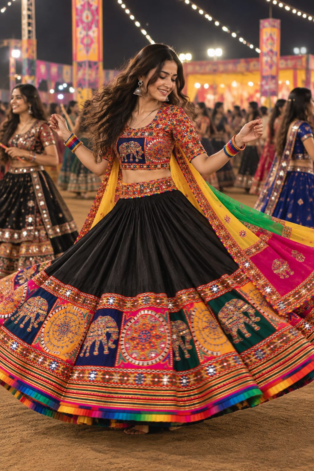 Multicoloured with Black Chaniya Choli