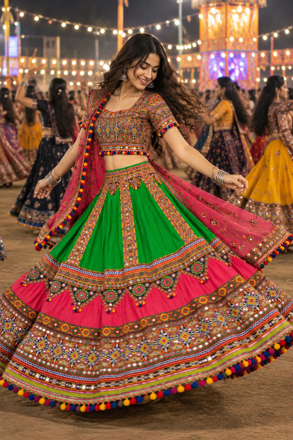 Multicoloured with Green Chaniya choli