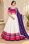 Purple White Chanderi Silk Chaniya Choli - Navratri / Dandia Dress