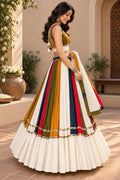 Multi coloured & Ivory Chanderi Silk Chaniya Choli