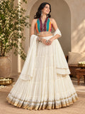 Multi- coloured & Off-white Chanderi Silk Chaniya Choli